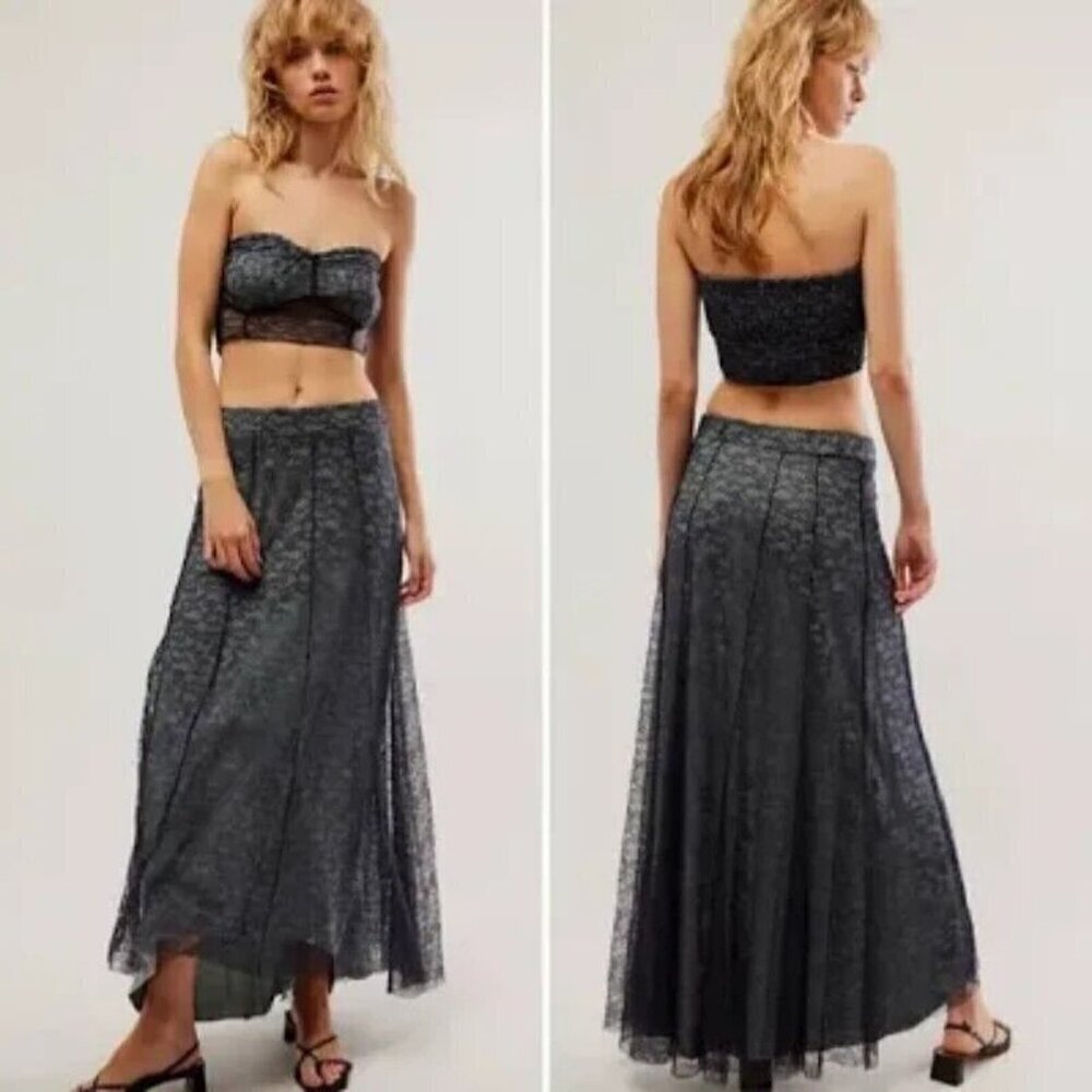 NEW FREE PEOPLE SHAPE OF YOU LACE SKIRT SZ XSMALL AND TOP SZ SMALL NAVY COMBO